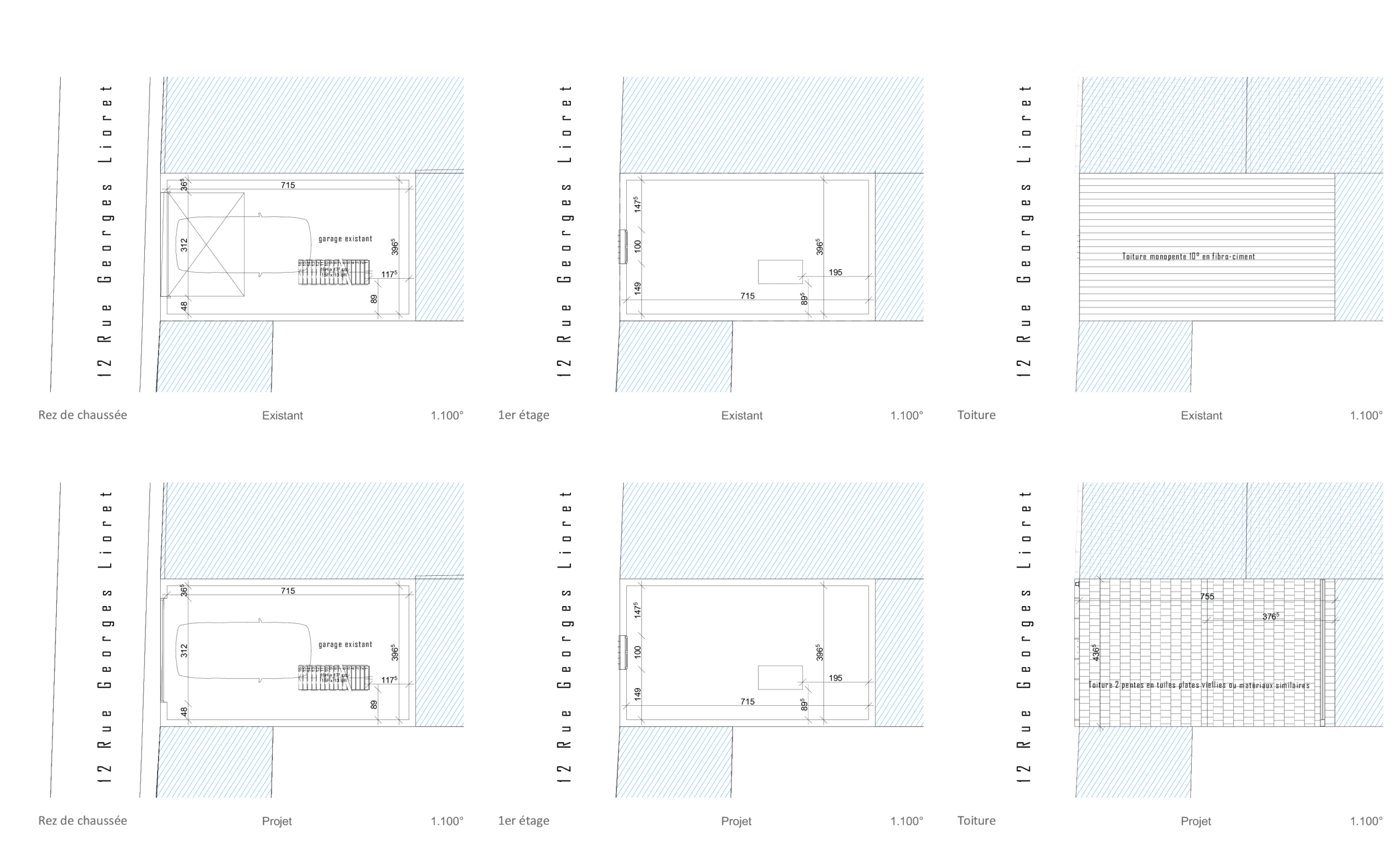 Insertion — intégration du projet dans la rue Georges Lioret (avant / après)
